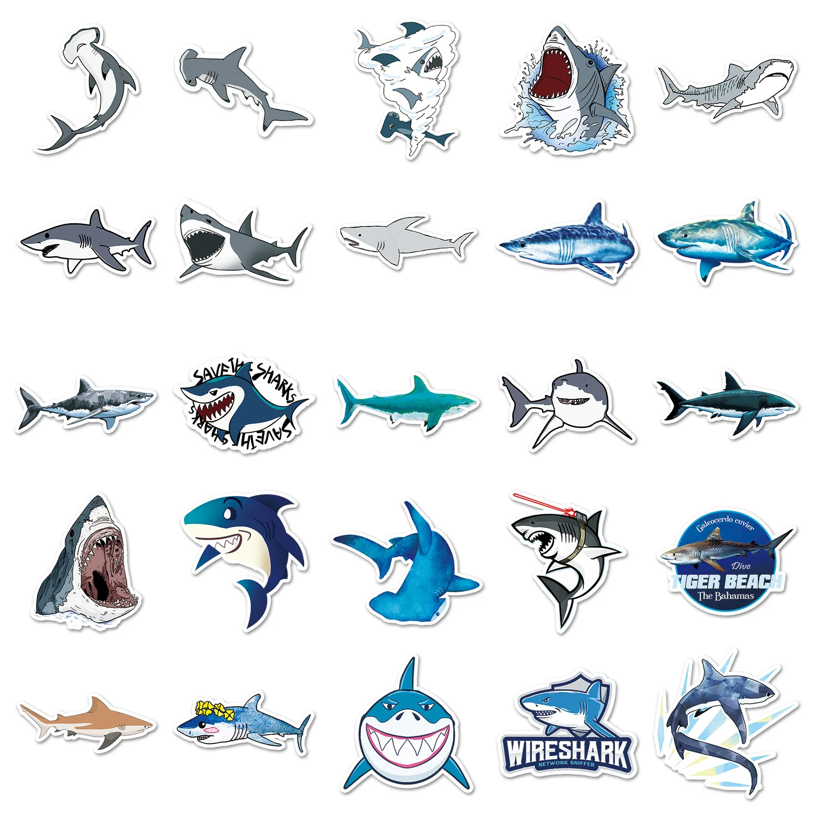 50PCS Shark Stickers Cartoon Ferocious Sea Animals Graffiti Decoration DIY Suitcase Toys Fridge Laptop Water Cup Guitar Decals