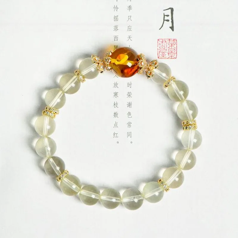 

Designer Lemon Citrine and Amber Flower Single-Strand Bracelet - Vibrant and Unique Handcrafted Jewelry Fashionable Accessories