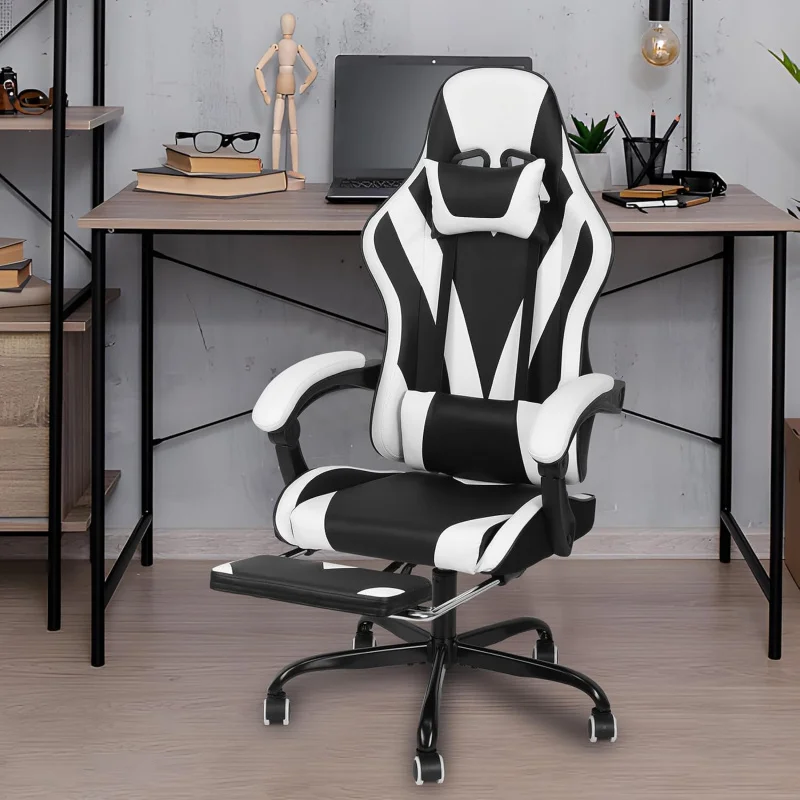 Gaming Chair with Linkage High Back Video Gaming Chair, Black/White