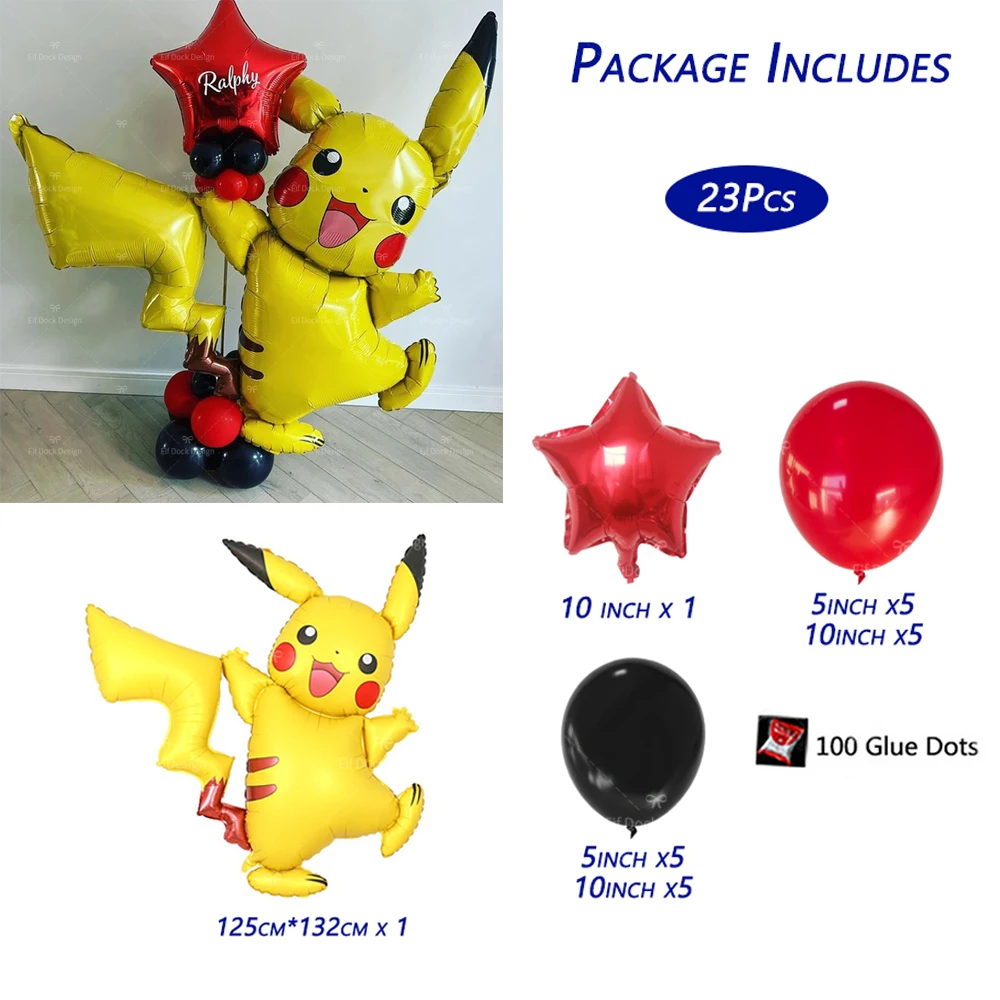 1 set Cartoon Pokemon Pikachu Thema Folie Ballonnen Set Rood Zwart Latex Ballon Kids Verjaardag Baby Shower Party Decora benodigdheden