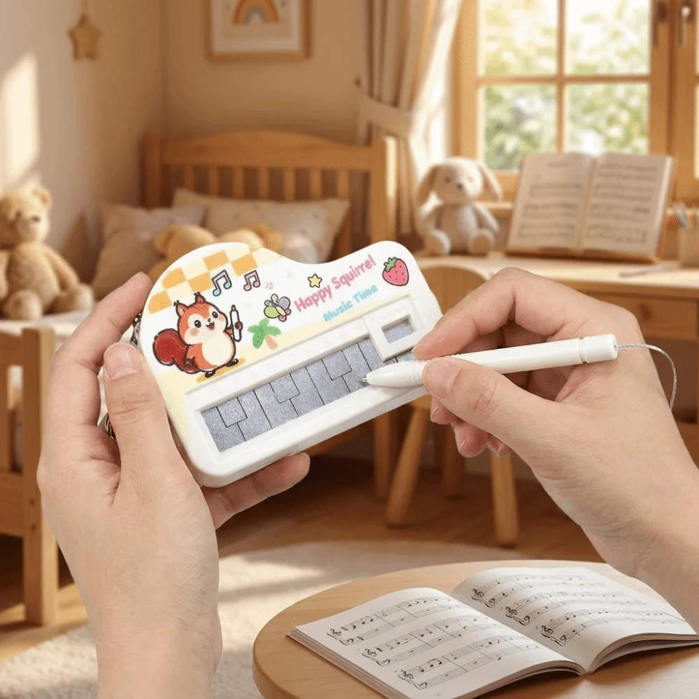 Portable Electronic Piano Keychain Novelty Built-In Sound Music Sounding Keychain Cartoon Rabbit Penguin