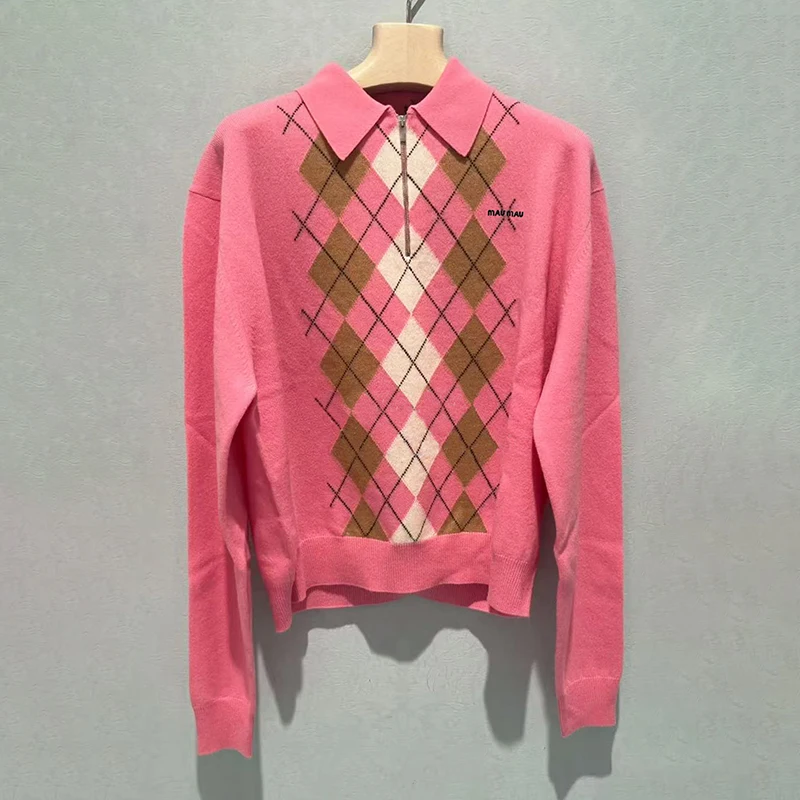 

Розовый трикотаж с геометрическим узором, корейский свободный крой, длинный све, женский вариант премиум-класса, осеннее новое поступление, Ciwalk S...