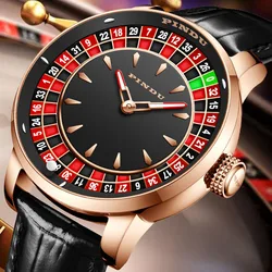 Pindu Ontwerp Mechanisch Horloge Nh35 Beweging Arabische Cijfers Roterende Wijzerplaat Roulette Automatisch Horloge Diamant Lichtgevende Handen P6616