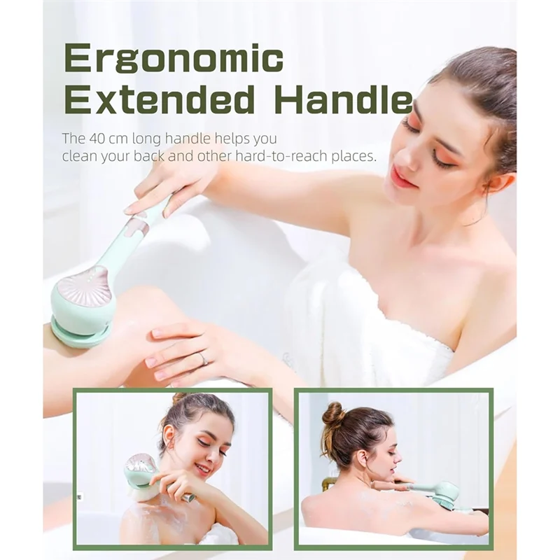 A88X Electric Body Brush Automatic Bath Brush USB Rechargeable Rotating Brush Waterproof Extended Handle For All Skin Types
