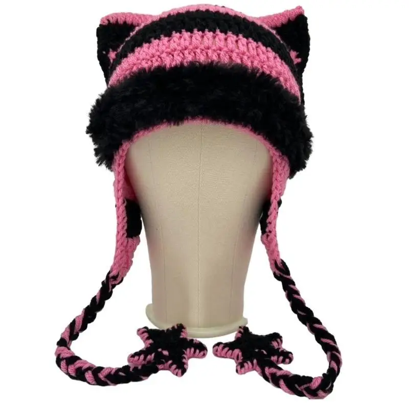 652F Oversized Kitten Hat New Year Halloween Party Decorations Festive Stage Shows Striped Ear Hats Headdress