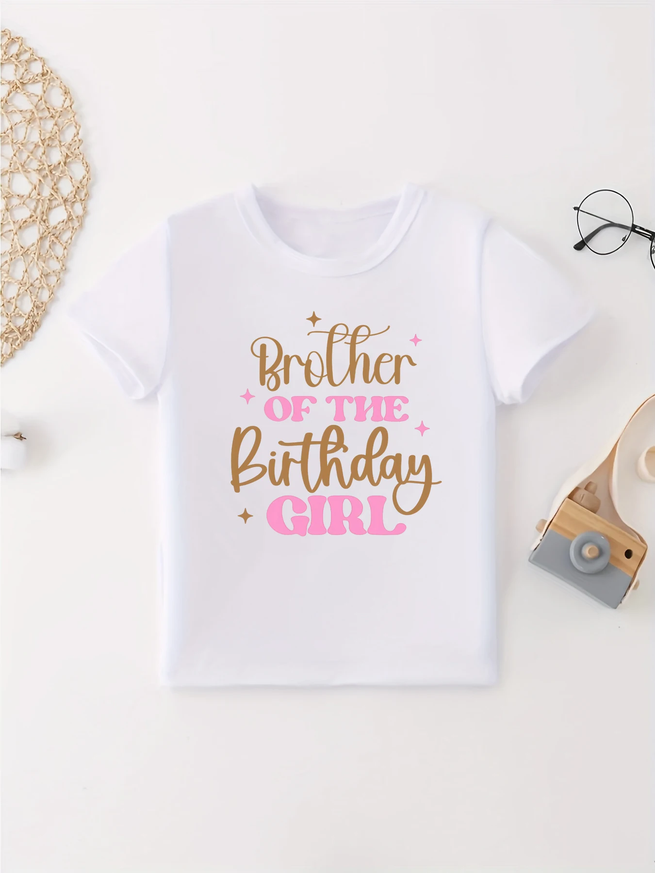 Brother/Sister Of The Birthday Girl Stars Letter Printed T Shirt Boys Birthday Party T-Shirt Summer Short Sleeve T-Shirt