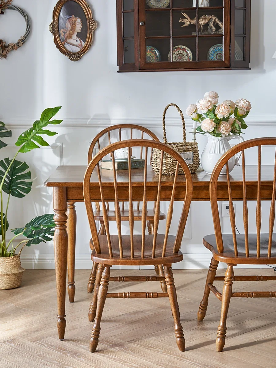 

American red oak log American retro dining table and chair combination all solid wood cafe simple small apartment restaurant