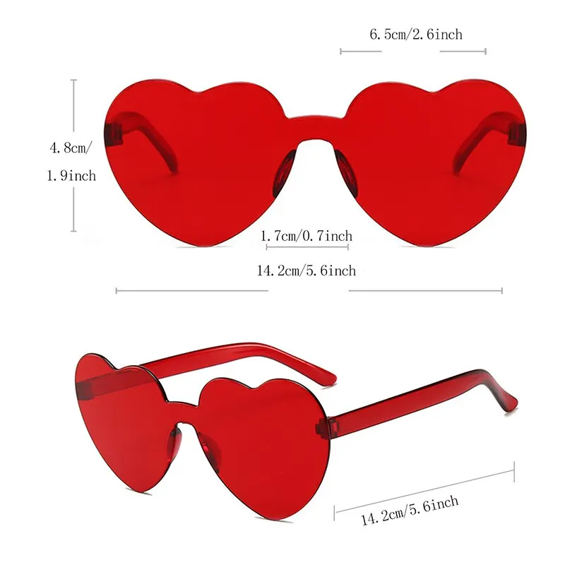 3Pcs Love Heart Shape Sunglasses Jelly Color Frameless Heart Shaped One-piece Glasses Dazzling Color Party Festival Teen Glasses