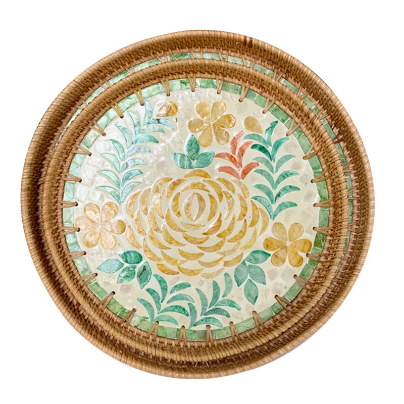 

Rattan shell tray light luxury color shell disc Nordic creative fruit tray household snack storage tray