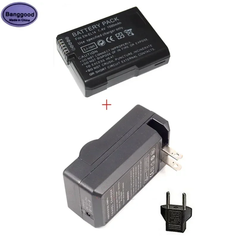 7.4V 1500mAh EN-EL14 ENEL14 EN-EL14A Camera Battery + AC Charger For Nikon D5300 D5200 D3100 D3200 D5100 P7000 P7100 P7800 MH-24