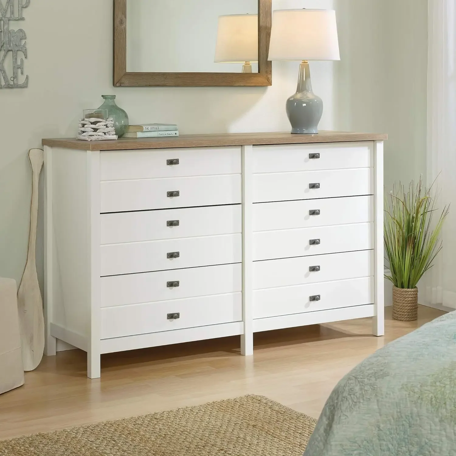 

Sauder Cottage Road Dresser L: 56.77" X W: 19.29" X H: 35.35" Soft White Finish Chest of Drawers for Bedroom Storage Cabinet US