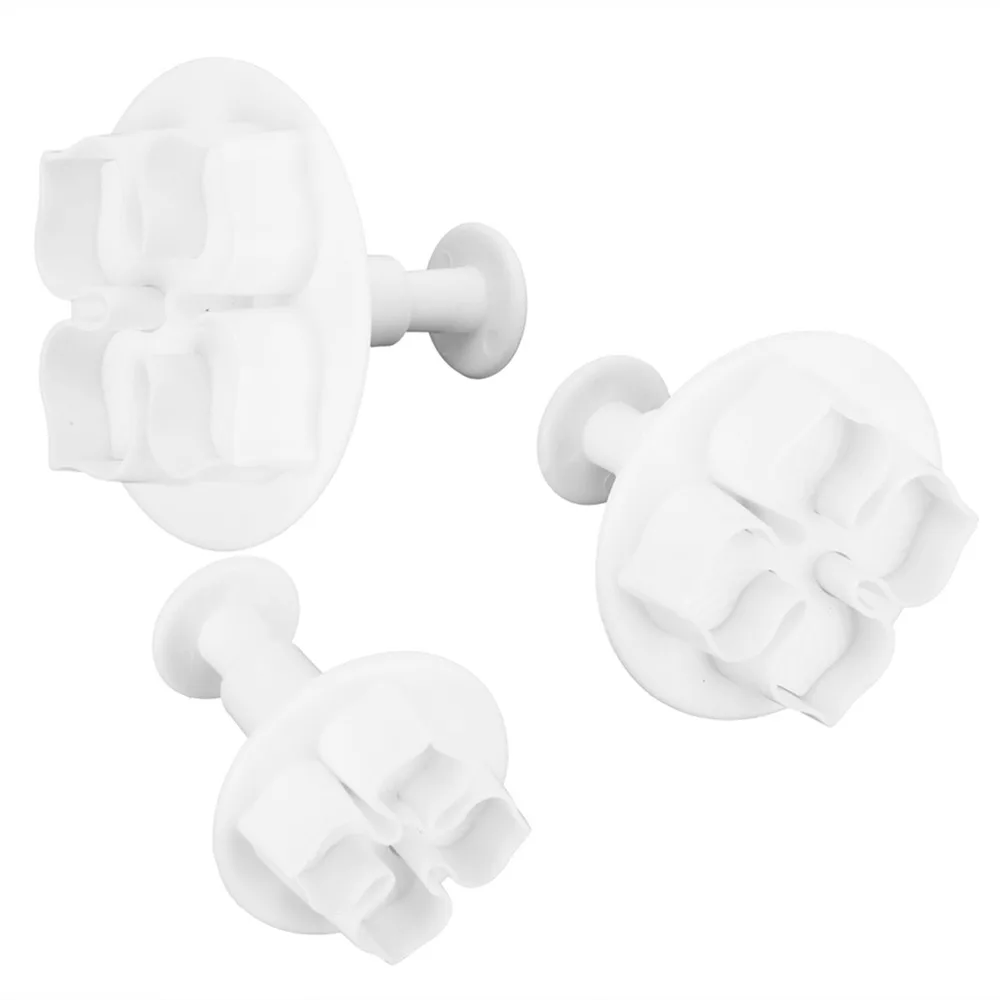 3PCS Food Grade PP Fondant Flower Cutter Flower Design Spring-Loaded Cake Plunger Cutters Easy Clean Cake Decor Embossing Mold
