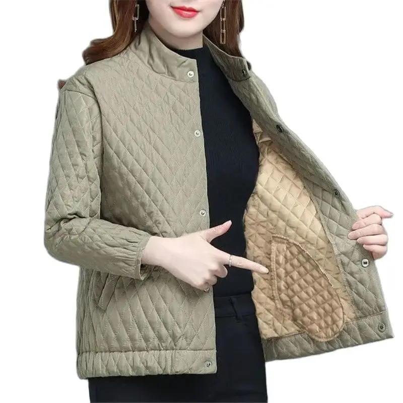 Chaqueta informal de cuello alto para mujer, Abrigo acolchado de algodón fino y ligero para madres de mediana edad, ropa de abrigo para mantener el calor