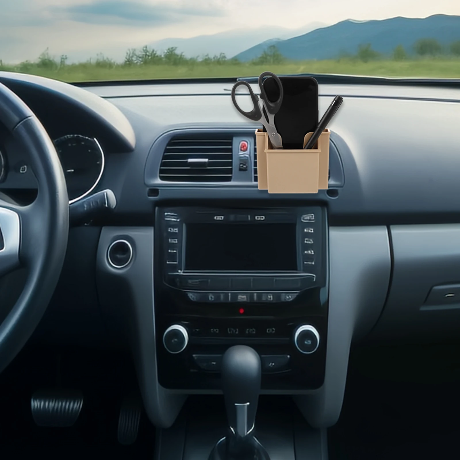 

Car Vent Phone Holder Storage Box Beige Multifunctional ganizer Console Container Truck Sundries Case Car Storage