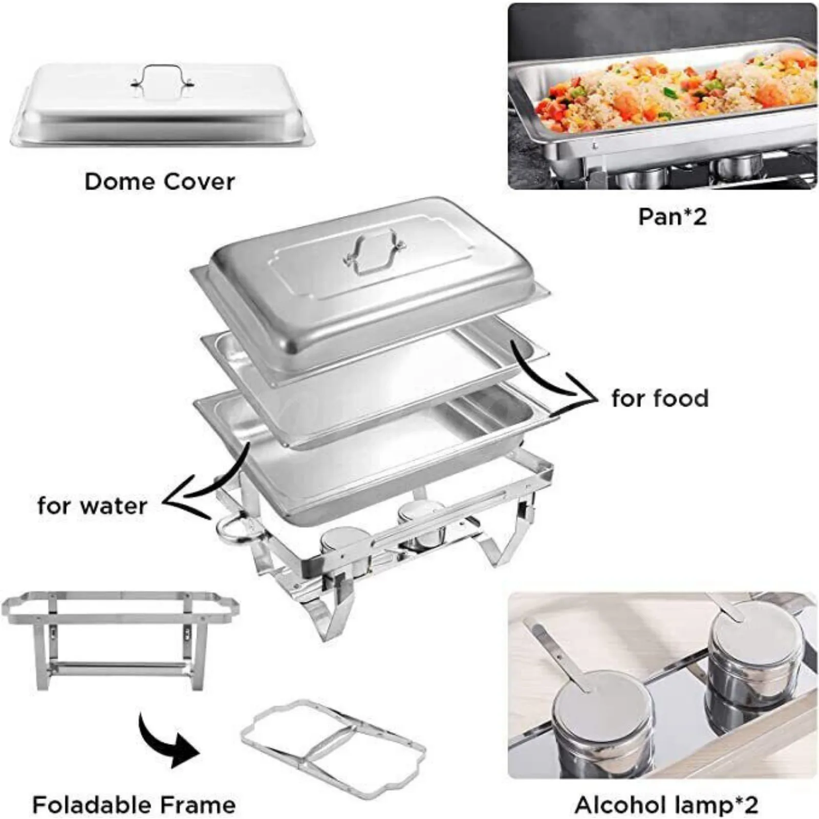 6 Pack 8 QT Stainless Steel Chafer Chafing Dish Sets Catering Food Warmer United States