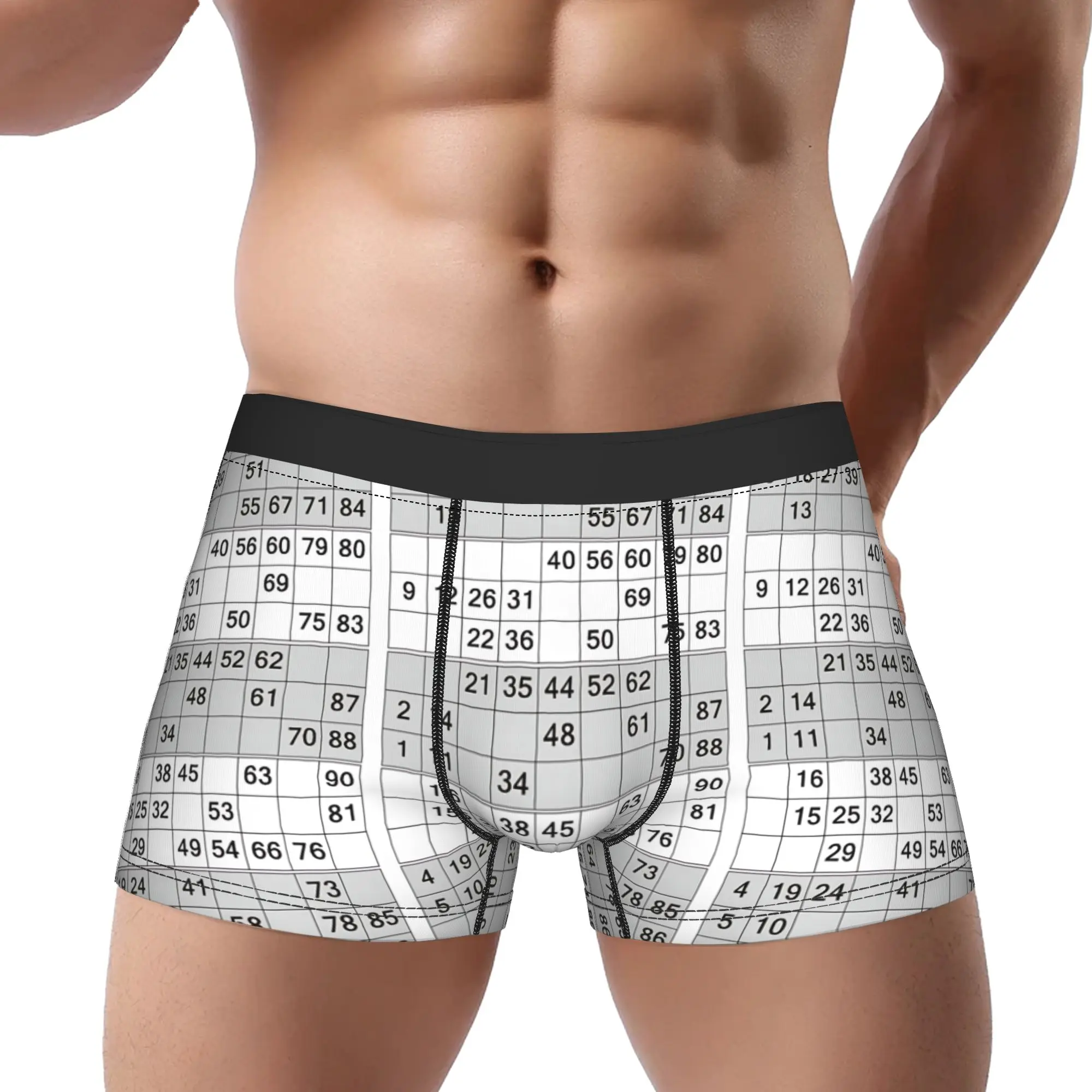 1piece Full Bingo Card Design with Numbers  Underpants Breathbale Panties Man Underwear Print Shorts
