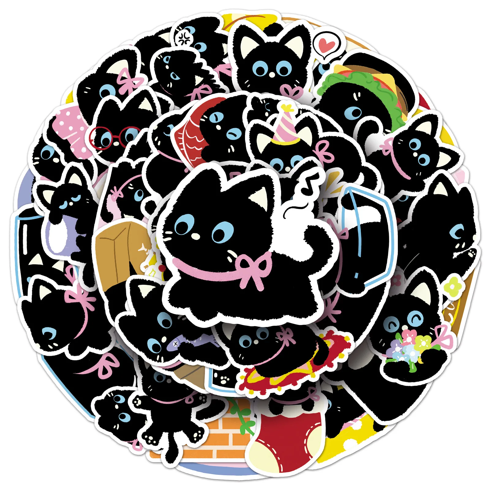 50 pièces chat noir dessiné à la main Style chaton mignon animal de compagnie bricolage Graffiti décoration ordinateur portable guitare valise autocollant étanche enfants jouet