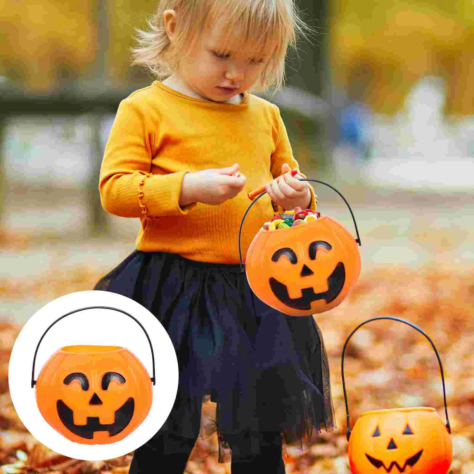 

2 Pcs Pumpkin Trick or Treat Bucket Small Buckets Halloween Decor Lantern Basket Child Sweets