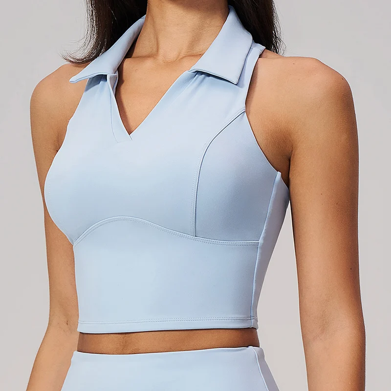 Tennis Sleeveless Polo V Neck Fitness Yoga Dress Tank Women's Figure Show Sports T-shirt Ladies Running Fitness Shirt
