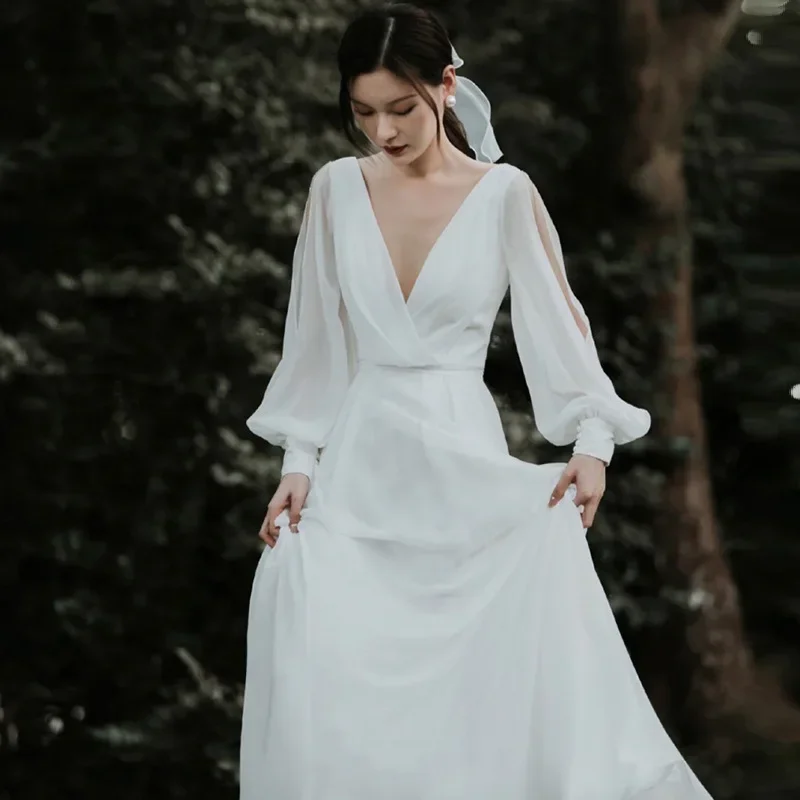 Vestido de novia ligero Mori 2025 Otoño e Invierno nueva novia talla grande Súper Hada foto de viaje delgada vestido de manga larga para salir niña