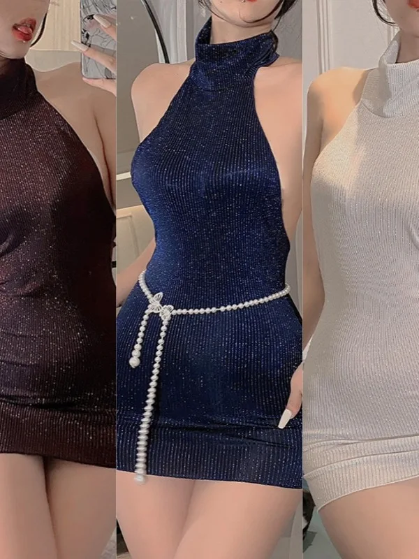 Fashionmini Dress Silver Sparkling Tight Clothing Underwear Nightclub Clothing Dress Elegant Backless Hot Sexy Korena Women 26I4