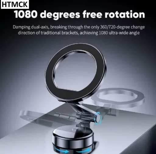 Suporte magnético para celular HTMCK, 1080 ° Suporte magnético dobrável e rotativo para telemóvel, com ímã potente, ideal para o painel do carro.