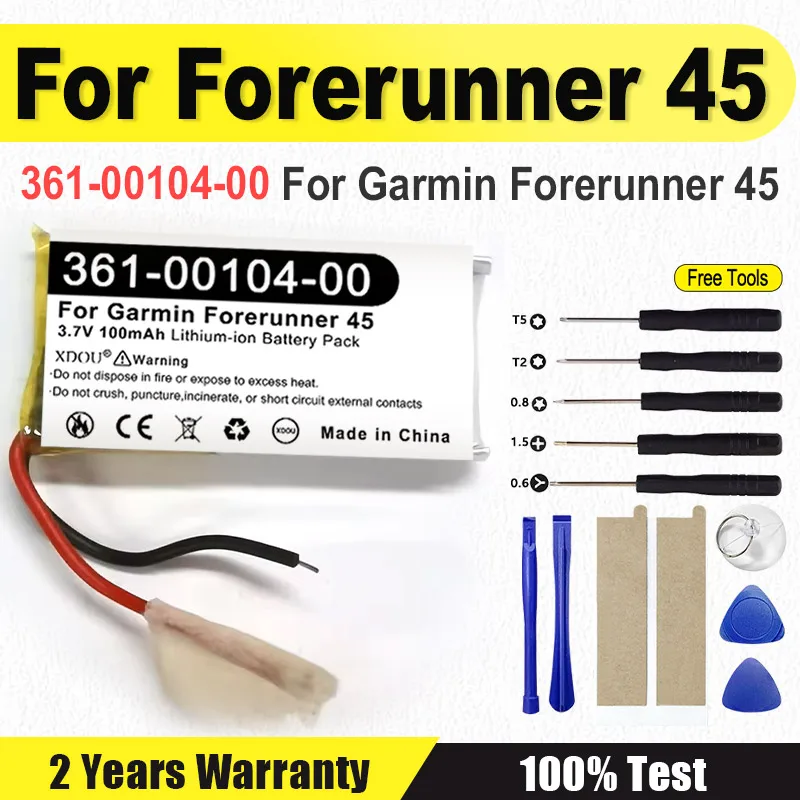 

Brand-New 100mAh Smart Watch Battery For Garmin Forerunner 45 361-00104-00 Batterie + Tools