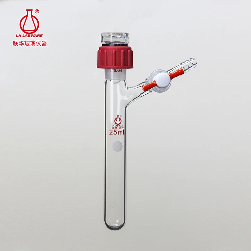 LH LABWARE Reaction tube with RODAVISS grinding joint, Replaceable PTFE valve, Hexagonal plug, Borosilicate glass, LH-437-T