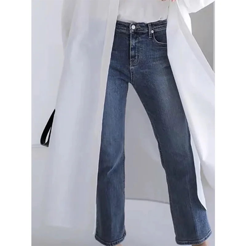 Jennifer Stylish 2024 Split-side Solid Color Buttoned Loose Long Sleeves Lapel Collar Shirts Tops Outerwear for Casual Simple