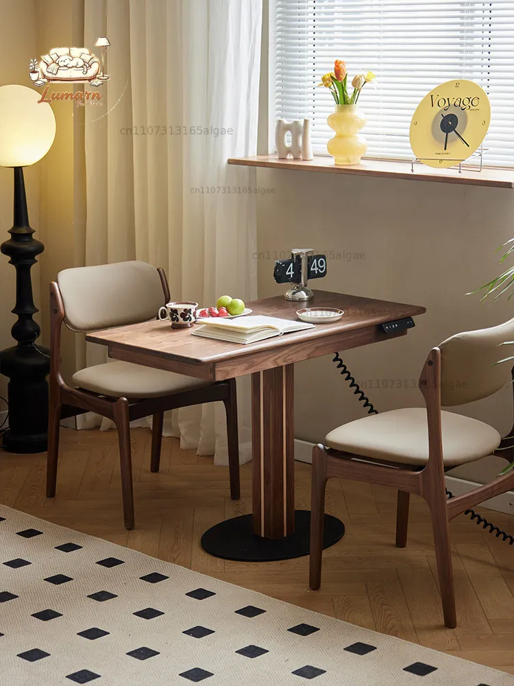 North American black walnut electric lifting table small apartment mini living room desk all solid wood leisure narrow side co