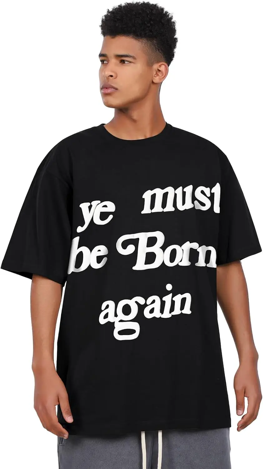 Ye Must Be Born Again Men's T Shirt Vintage Hip Hop Print Cotton Crewneck Rapper Short Sleeve Shirt