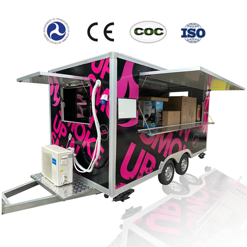 รถพ่วงขายอาหารเคลื่อนที่2024ขายอาหารบนท้องถนนพิซซ่าเคบับแฮมเบอร์เกอร์ฮอตดอกน้ำแข็ง