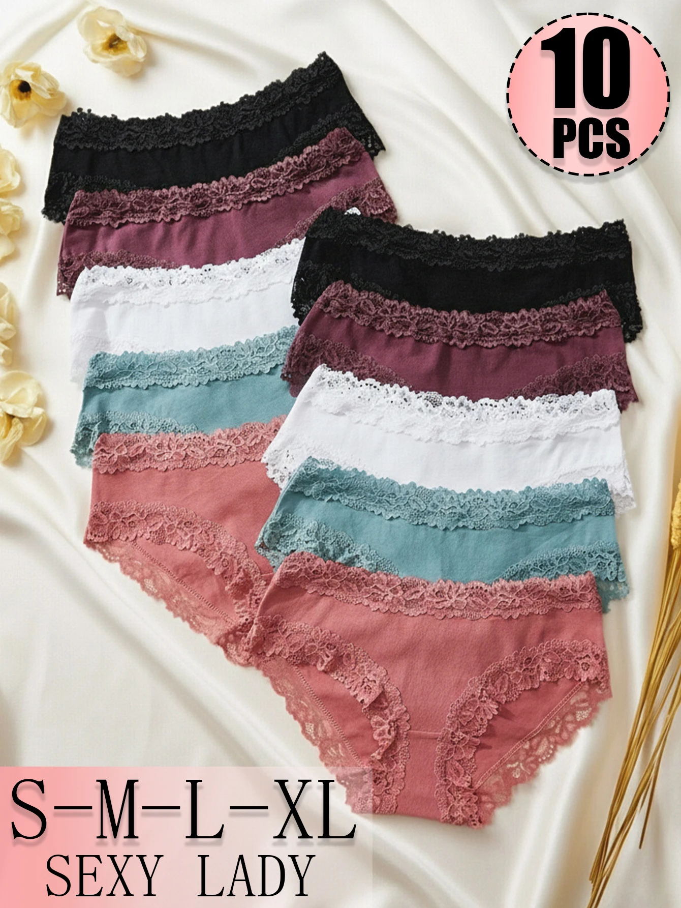 10PCS Design Triangular Women's Underwear, Multi-color Combination, Solid Color Breathable And Fashionable Women's Underwear, Comfortable And Sexy