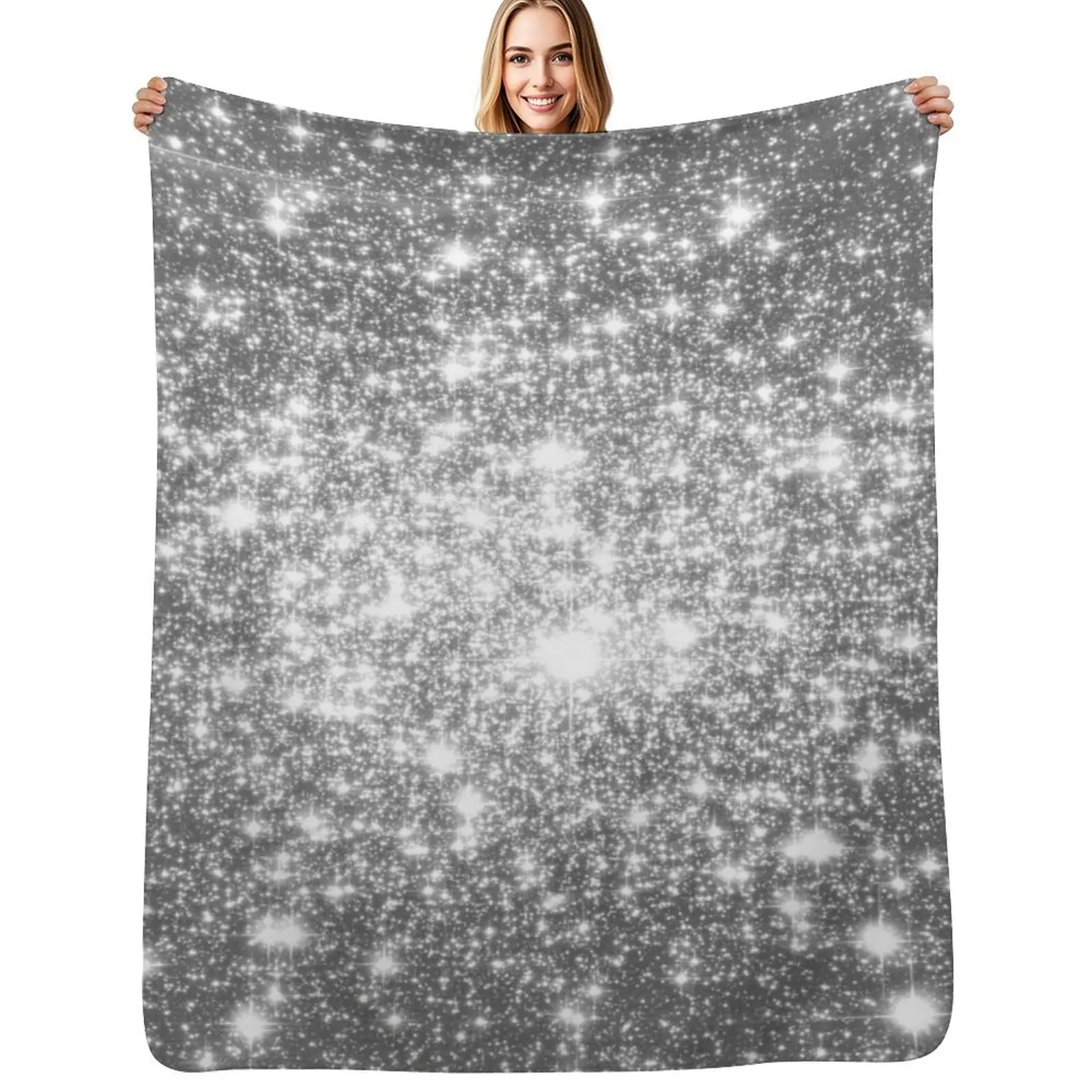 

Galaxy Sparkle Stars Silver Gray Throw Blanket decorative Kid'S Furrys Decorative Beds Blankets