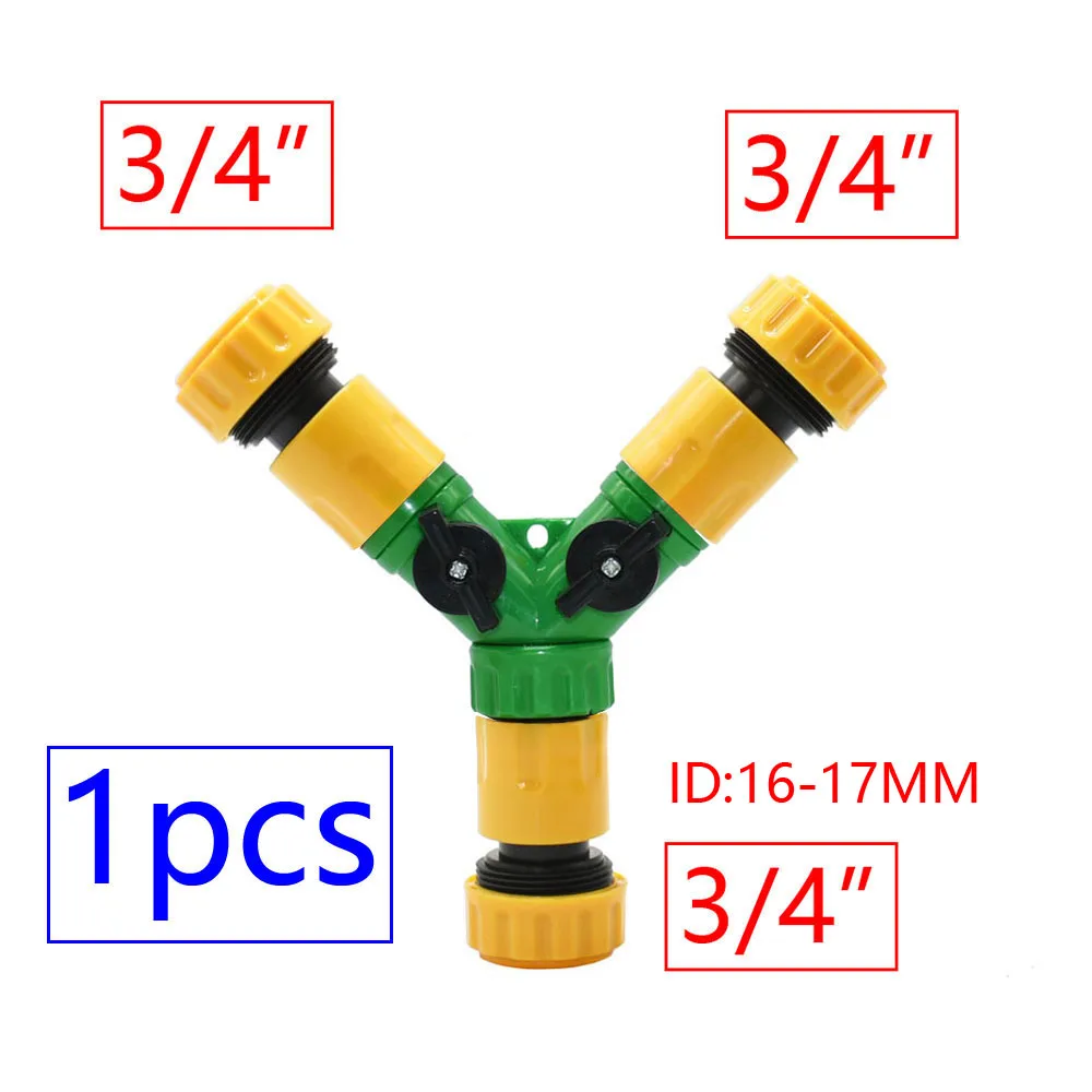 16mm 1/2 3/4 Inch Y Connector 2/3-Way Garden Tap Hose Water Splitter With Nipple Quick Connector Garden Irrigation Valve