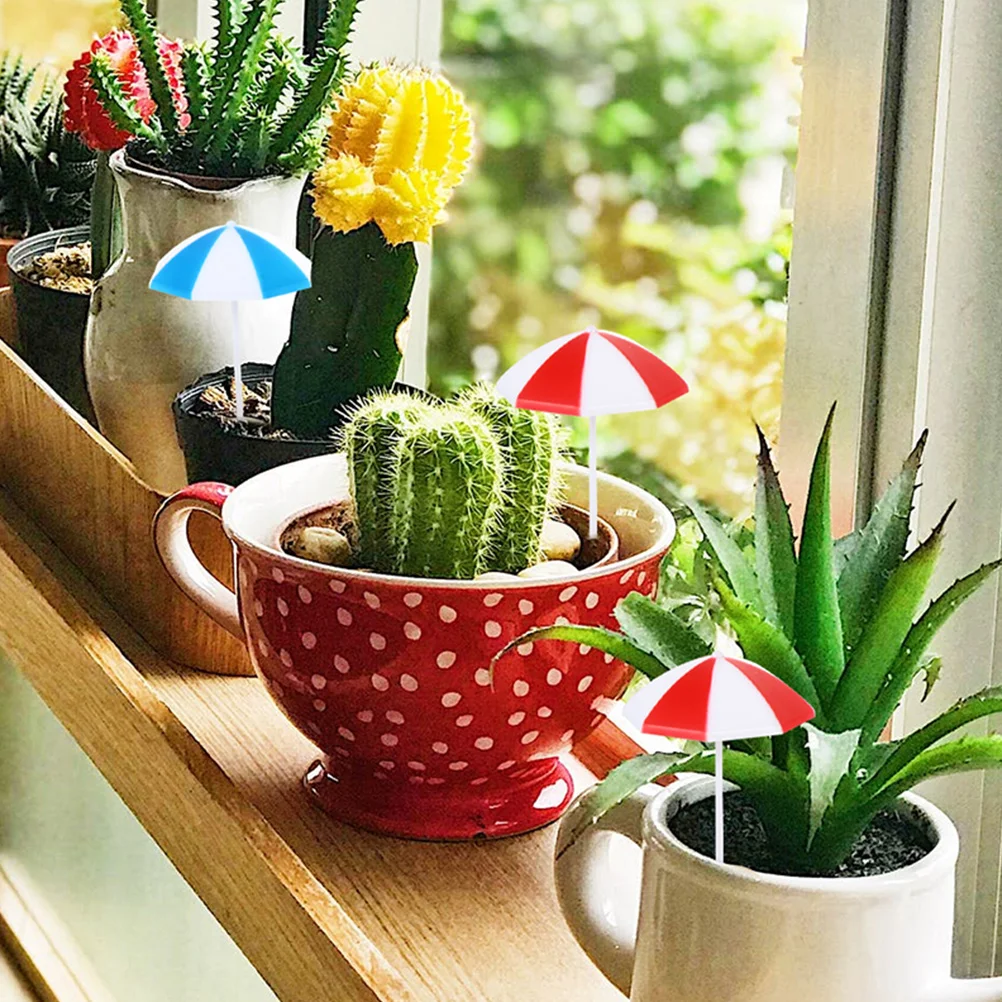 

12pcs Miniature Beach Umbrella Ornaments Red Blue Yellow 4 Each Firm Lightweight Resin Mini Gardens Potted Landscapes Party