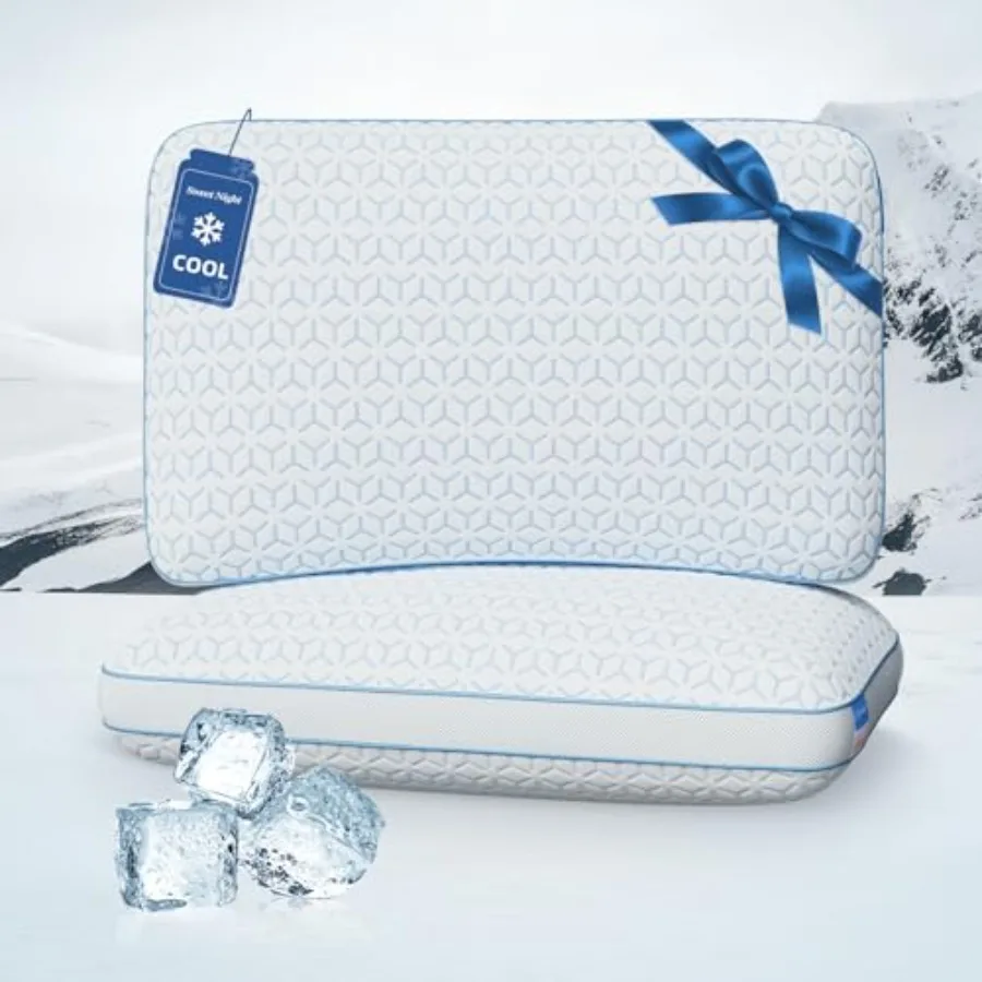 

Охлаждающие подушки Queen Size, комплект из 2 штук, с наполнителем из измельченной пены с эффектом памяти, для тех, кто потеет во сне, охлаждающие подушки для сна, моющиеся.