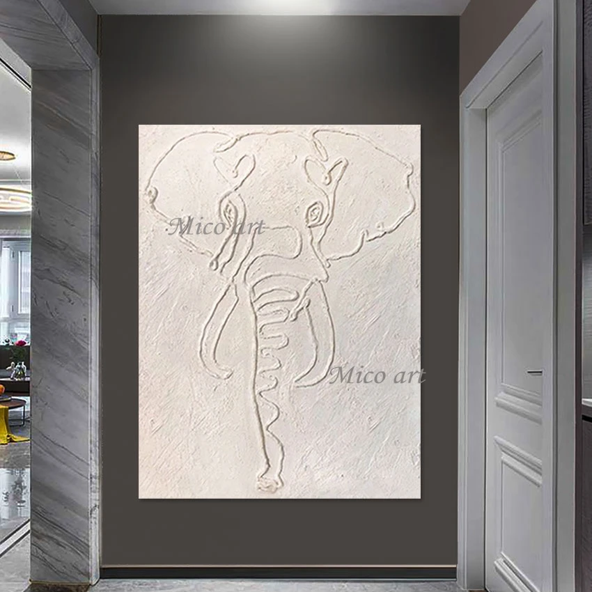 

Restaurant Decor Picture Simple Canvas Abstract Animal Elephant Oil Painting Frameless Line Textured Design Art Drawing Wall