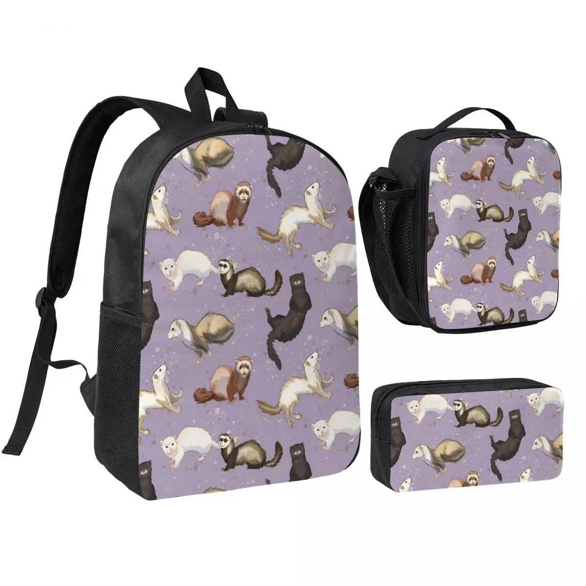 

Playful Ferrets Backpack Boys Girls BookBag School Bag Shoulder Bags 3ps Insulated Lunch Bag Pencil Case