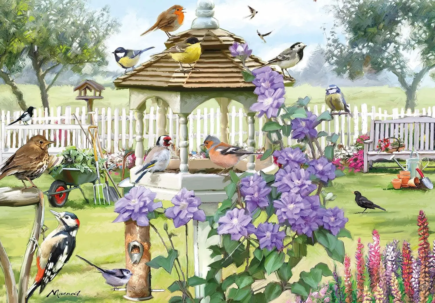 

1000/500/300 Pieces Wooden Puzzle Garden Birds Jigsaw Puzzle for Challenging Family Activity Game Holiday Birthday Gift