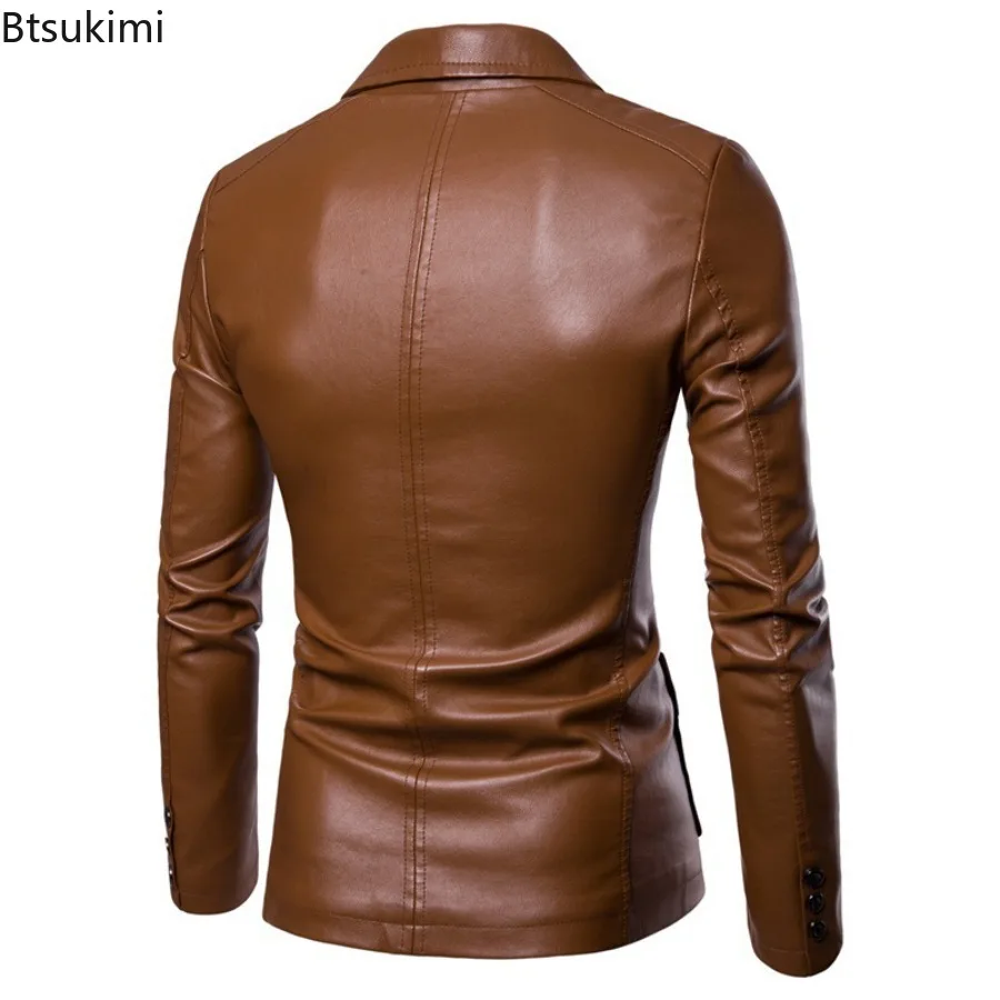 2025 Men's Business Casual Leather Jacket Fashion Slim Suit Collar PU Leather Coats Autumn New Vintage Streetwear Large Size 6XL