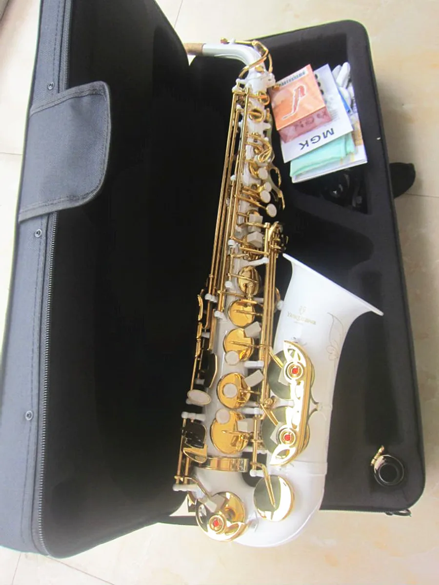 Professional Alto Saxophone A-992 E Flat Key White Gold Accented High-Quality Musical Instrument with Case