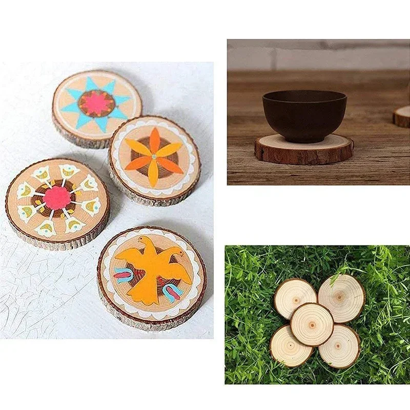 2Pcs Natural Wood Slices 8-10cm Unfinished Round Discs Rustic Wood Circles Craft Tree Slices for DIY Wedding Christmas Ornaments