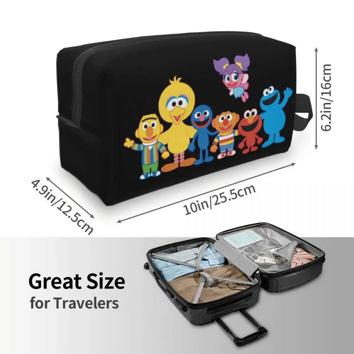 Custom Fashion Sesame Street Elmo Big Bird Travel Toiletry Bag Women Cookie Monster Makeup Cosmetic Bag Beauty Storage Dopp Kit