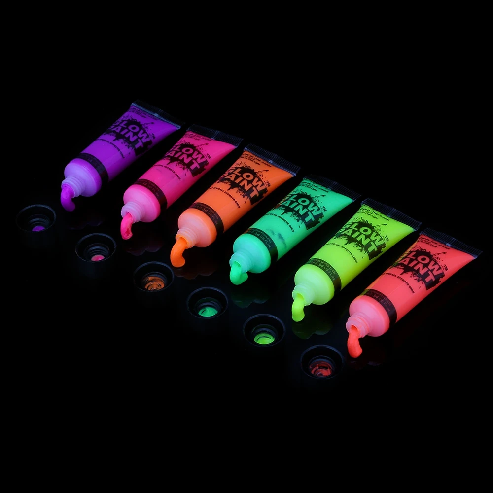 Tinta Fluorescente Neon para Pintura Facial e Corporal, 6 Cores, Tintas UV Luminosas, Maquiagem para Aniversário e Festa de Halloween, 24 Pçs/set