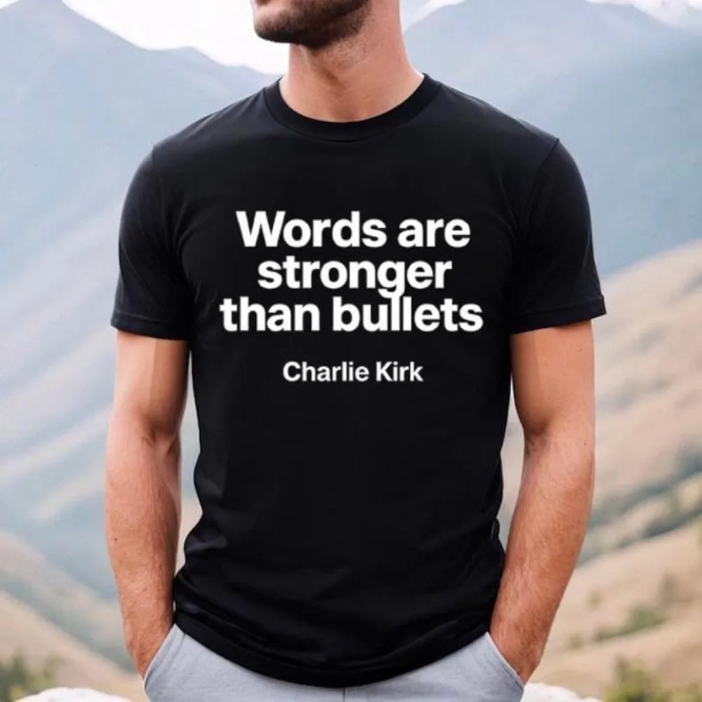 Words Are Stronger Than Bullets Charlie Kirk Men Tshirt A True Patriot Cotton T-shirt Charlie Kirk Memorial Tee Republican Shirt