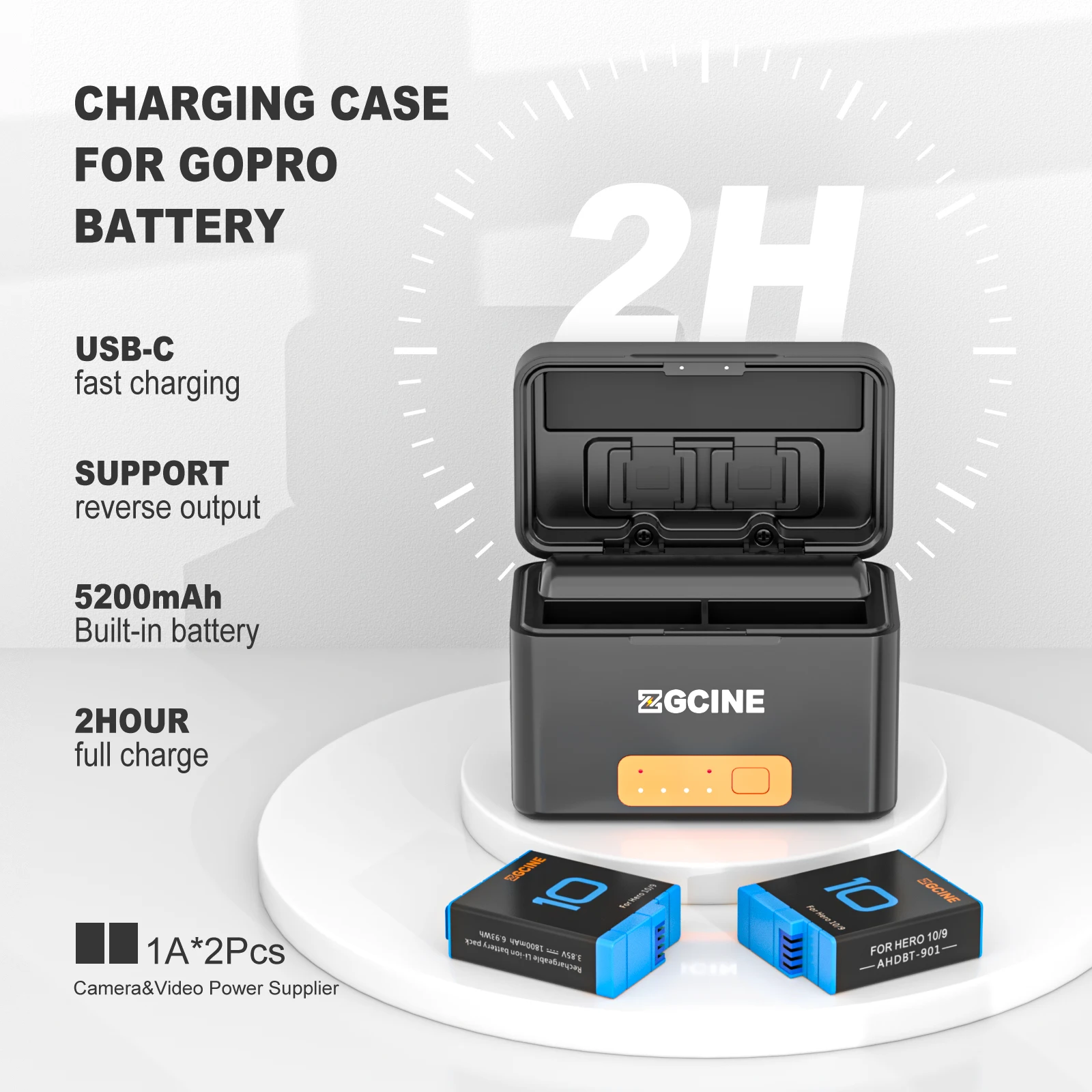 ZGCINE-Mini cargador inteligente para GoPro 10 9, caja de carga, 5200mAh, Banco de energía, lector de tarjetas TF, caja de almacenamiento de batería