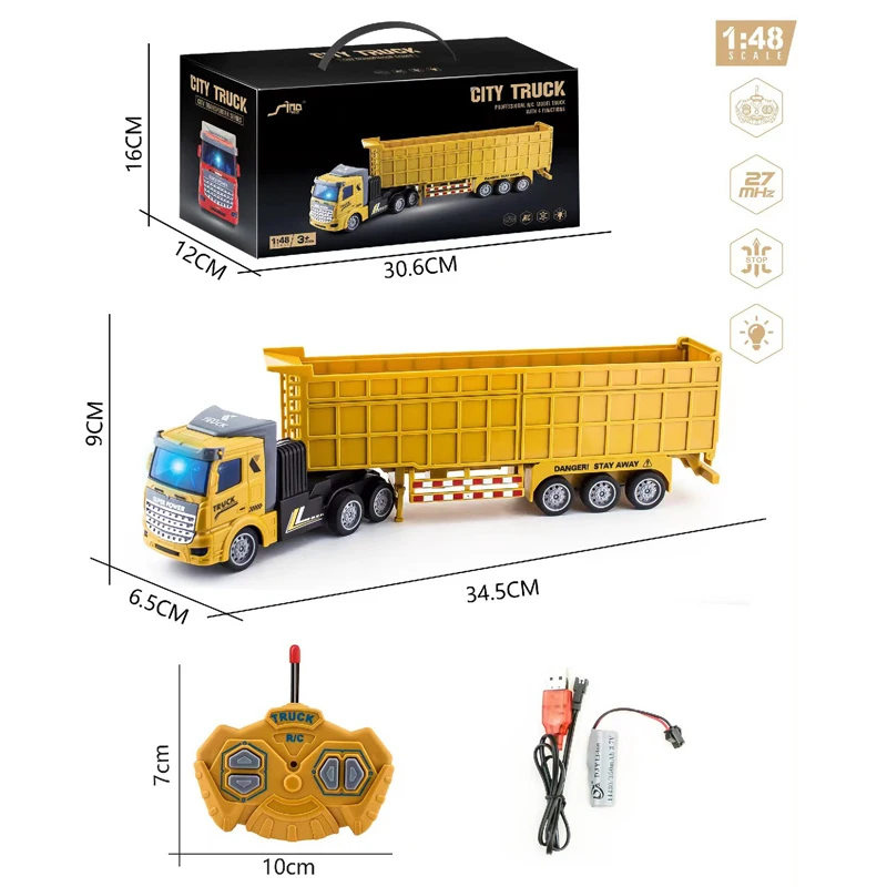 1:48 RC Car Toys for Boys Remote Control Truck Heavy-Duty Transporter Container Truck Electric Enginner Vehicle Childern Gift