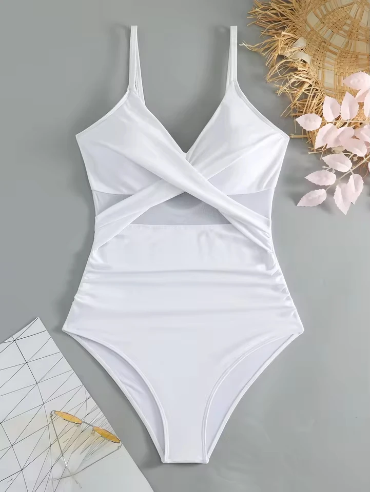 New Sexy Cross Back One Piece Swimsuit Women's High Waist Tight Fitting Crossbody Swimwear Fashionable And Comfortable