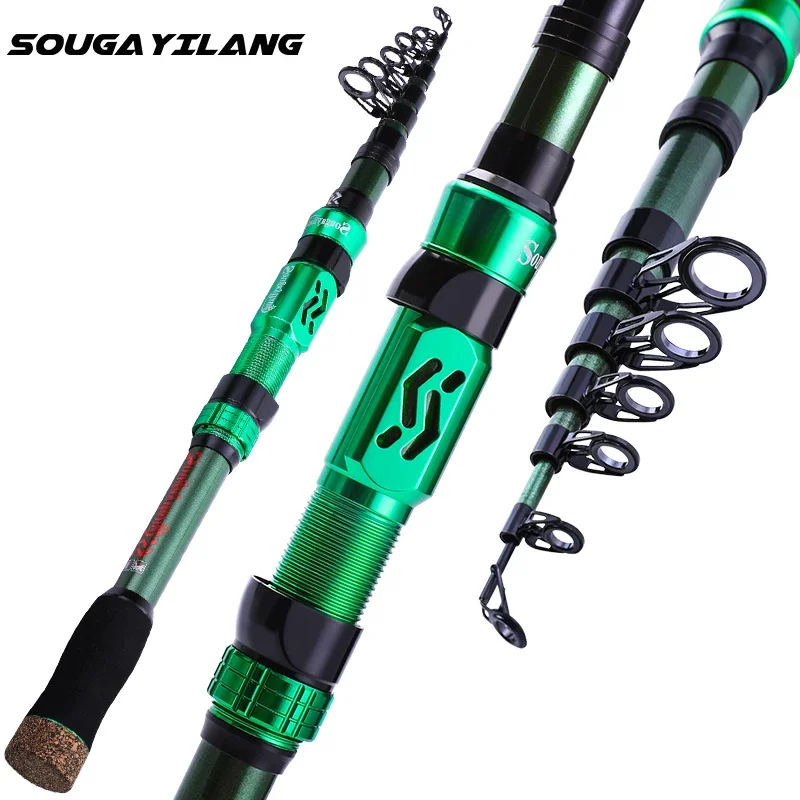 Sougayilang 2.4m Telescopic Fishing Rods UltraLight Carbon Fiber Spinning Rod for Saltwater Freshwater Sea Fishing Tackle